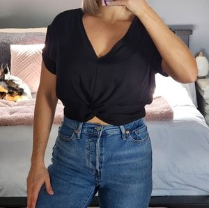 Black crop dressy blouse